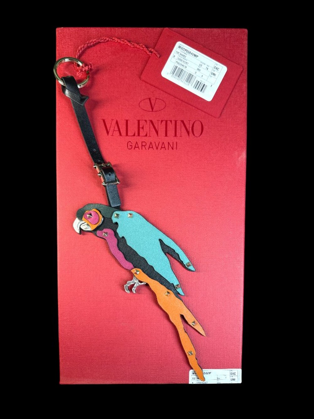 Valentino Garavani Multicolor Leather Parrot Rockstud Bag Charm Keychain w/COA